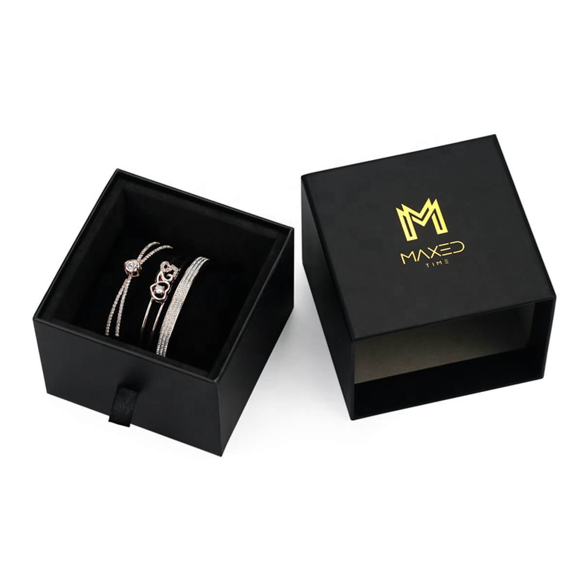 rigid drawer jewelry box with ribbon pull and fitted insert - view 6