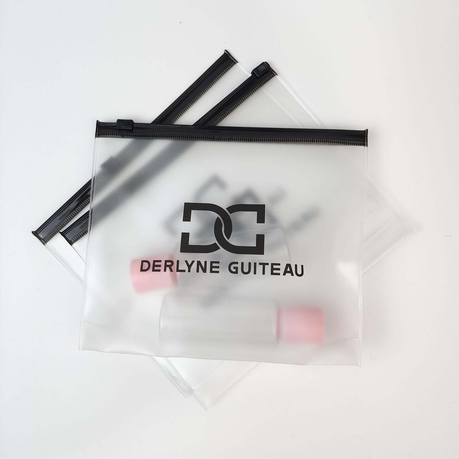 frosted PVC zipper bag with expandable bottom gusset - view 2