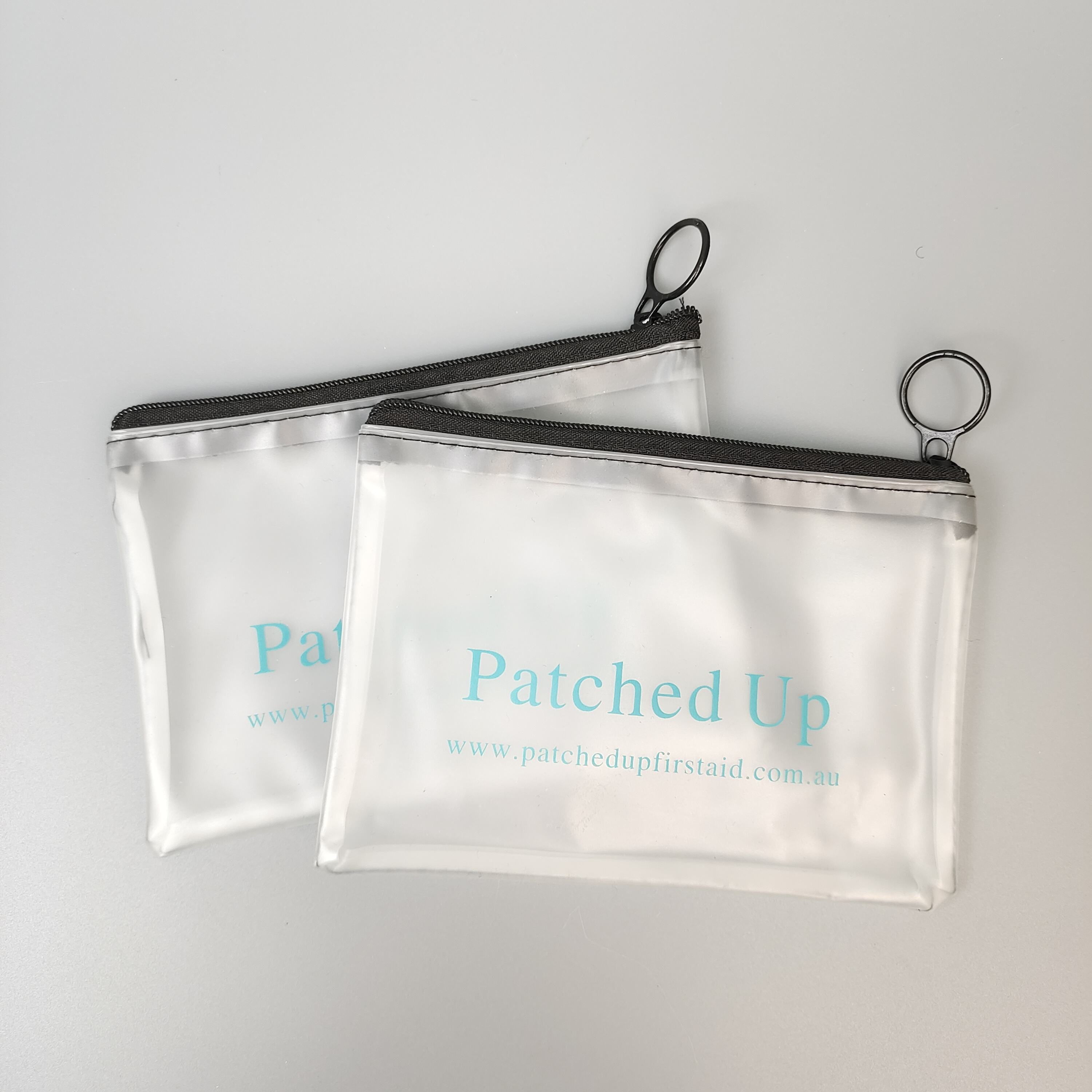 frosted PVC cosmetic pouch with black cloth zipper and printed logo - view 3
