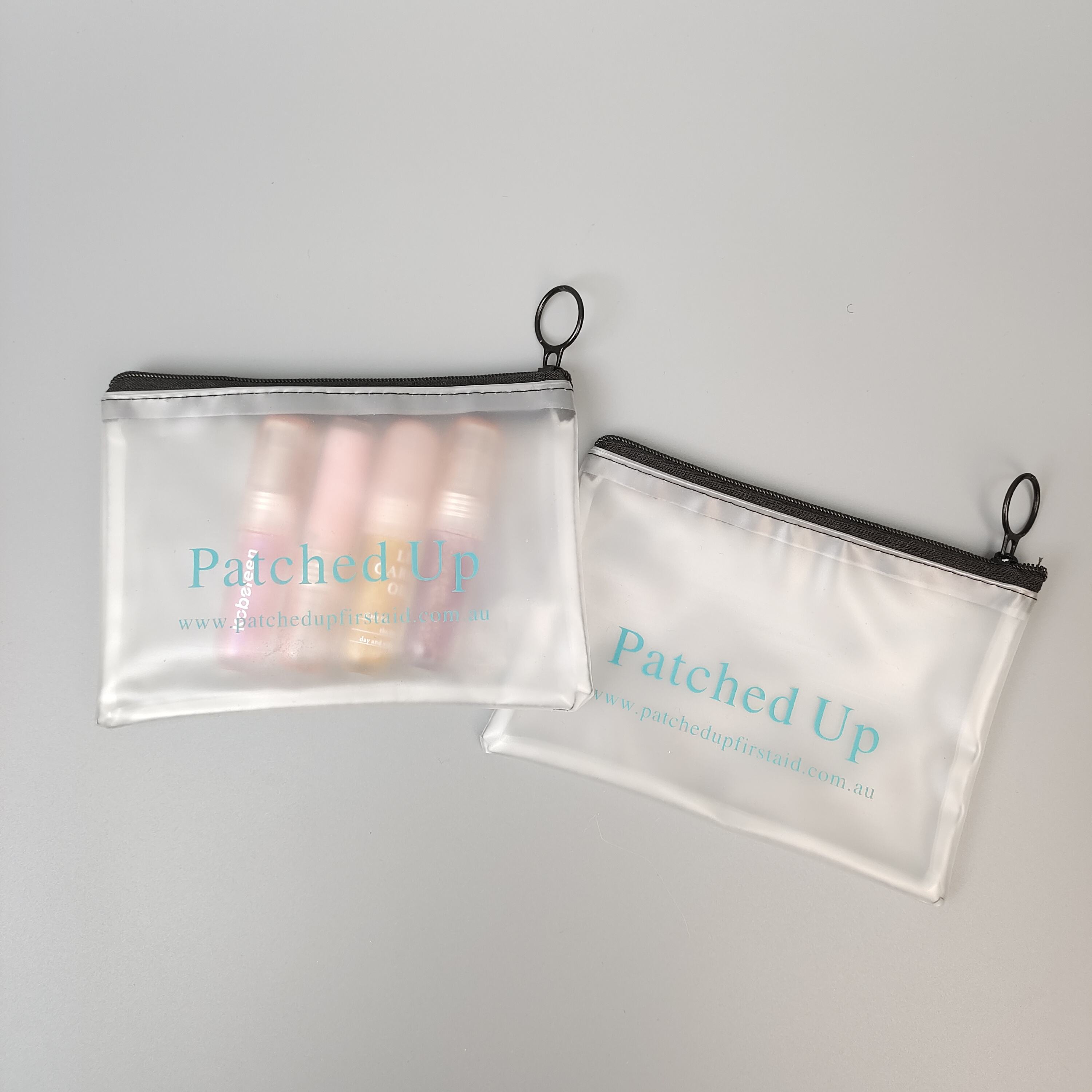 frosted PVC cosmetic pouch with black cloth zipper and printed logo - view 6