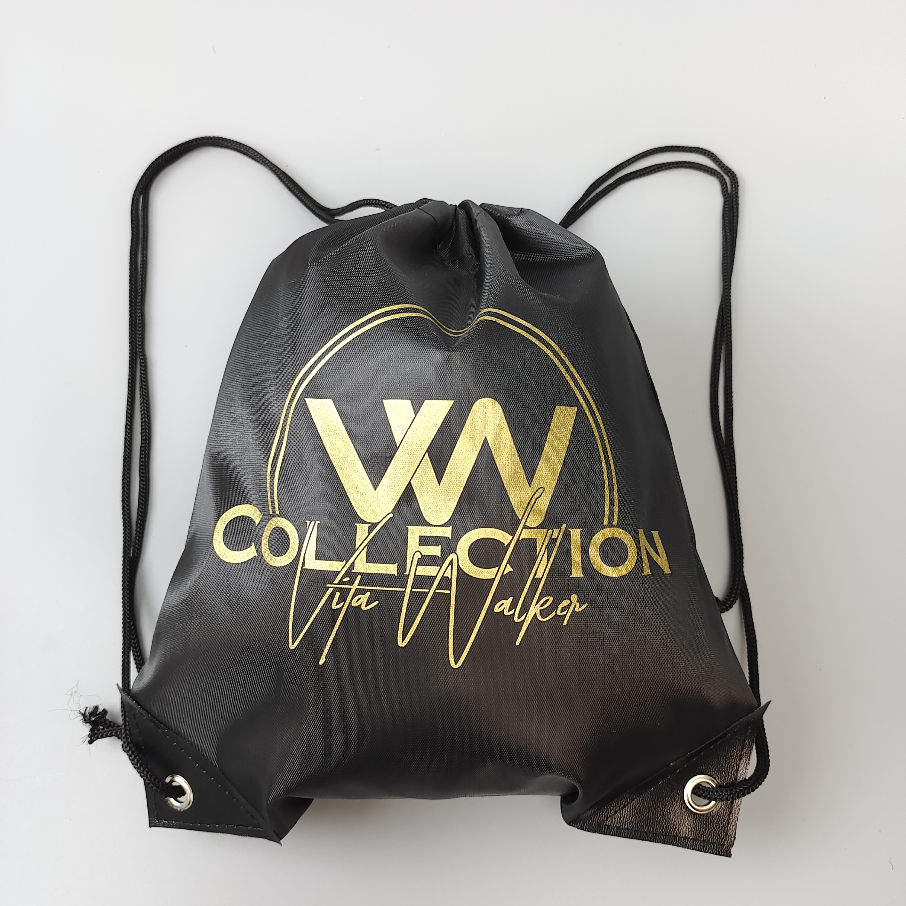 Gold Logo Black Polyester Backpack