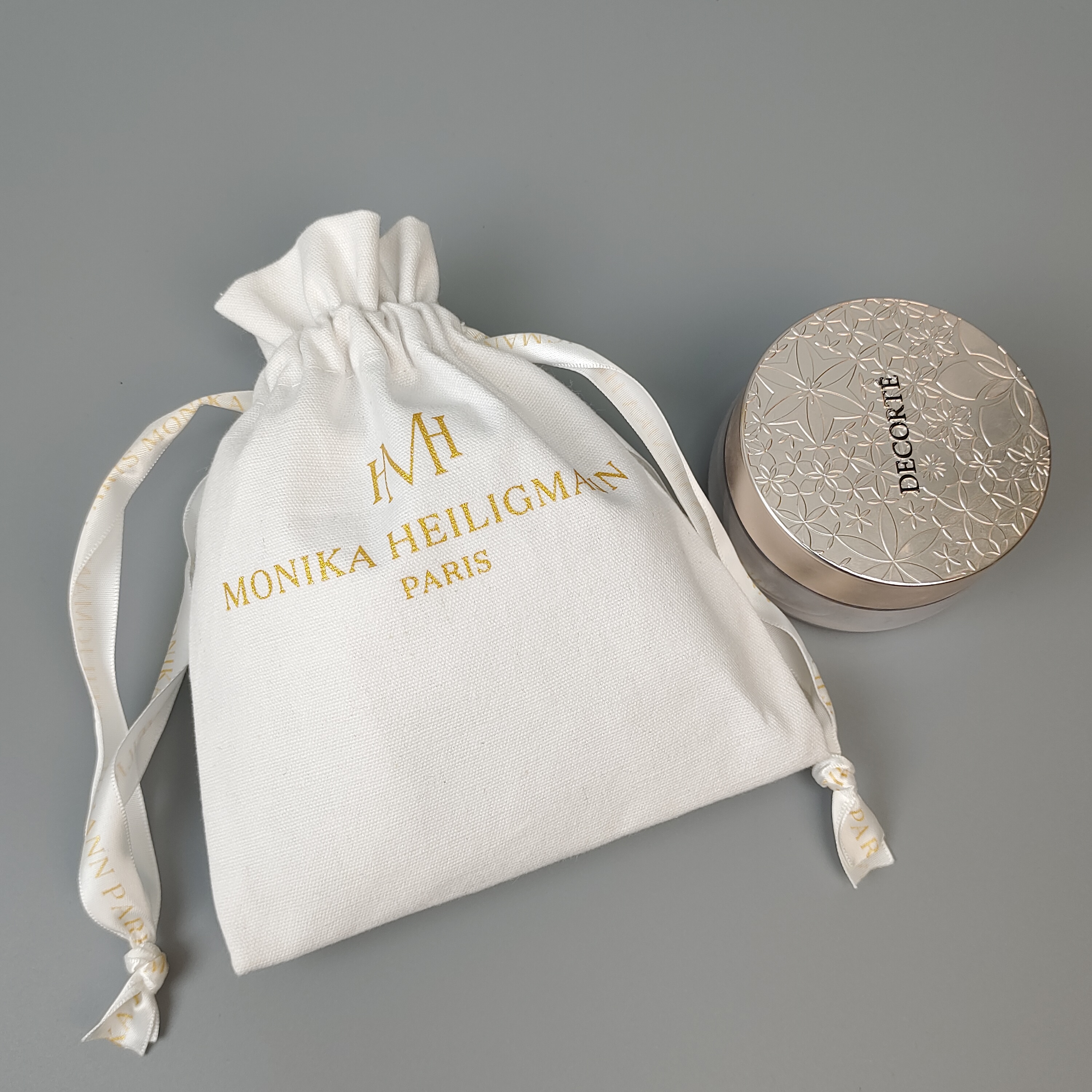 Gold Printed Cotton Drawstring Bag