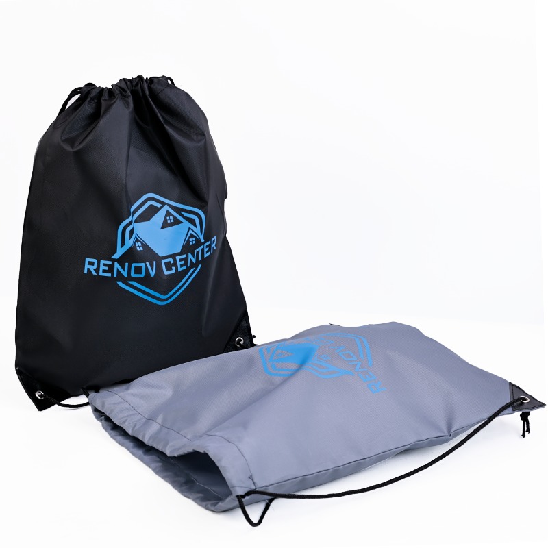 gray polyester drawstring backpack with blue printed logo - view 5