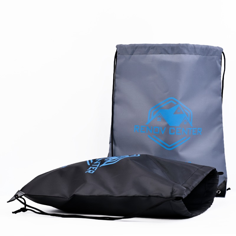 gray polyester drawstring backpack with blue printed logo - view 6