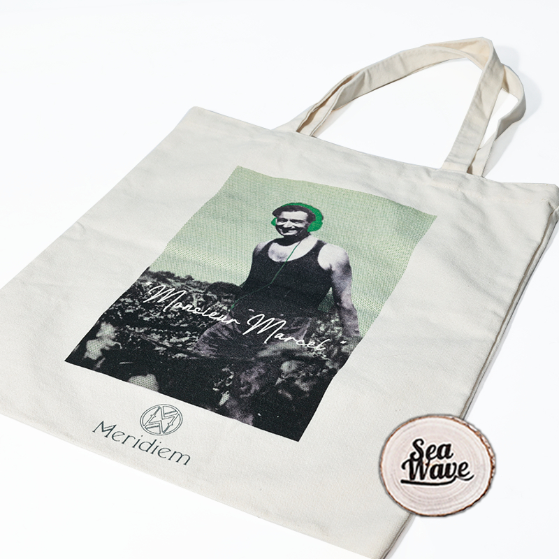 natural canvas tote with green vintage portrait print - view 2