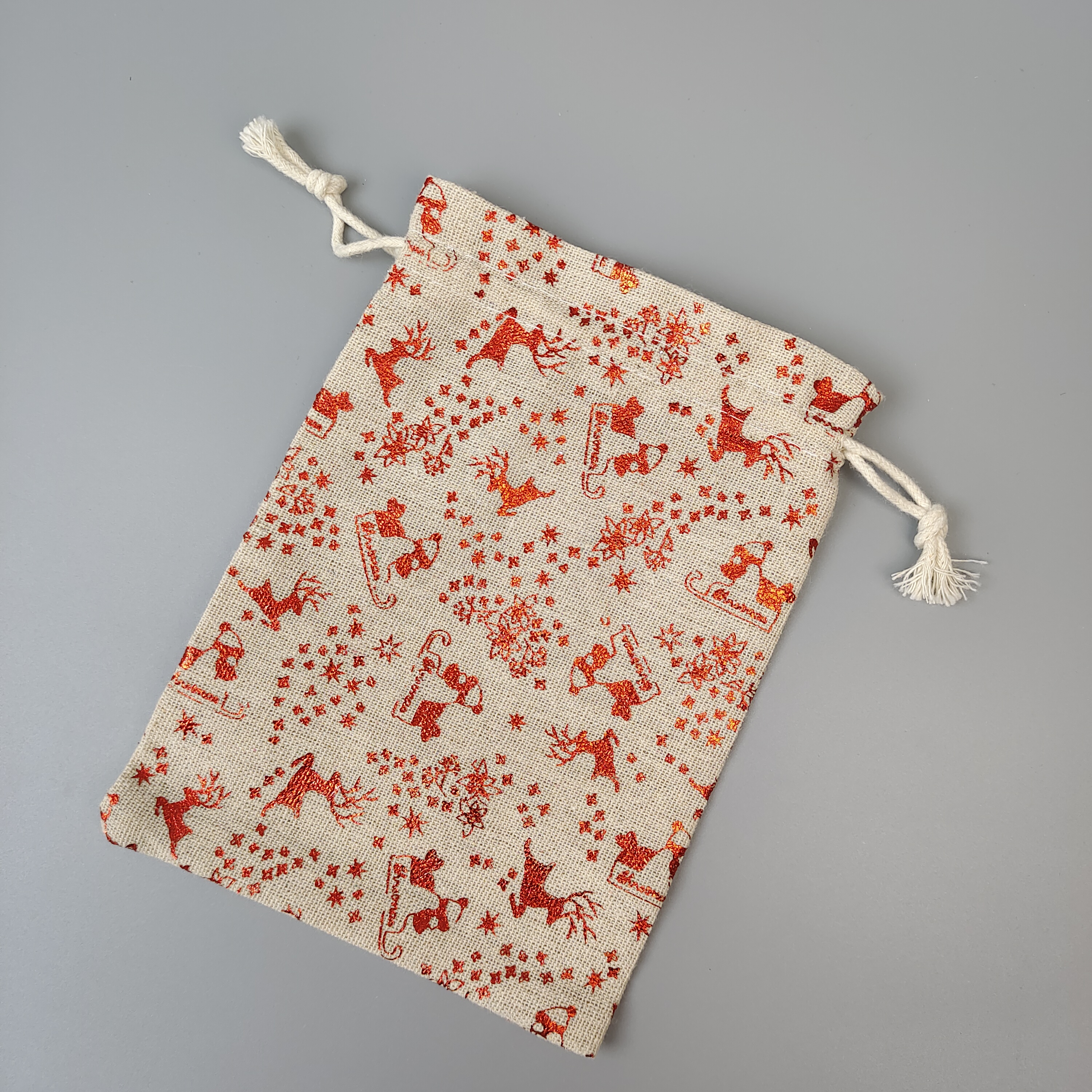 green textured jute fabric drawstring pouch - view 2