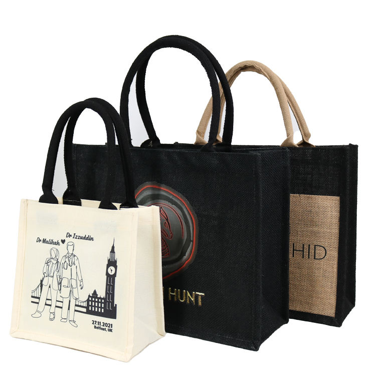 black handle logo jute tote product example - view 6