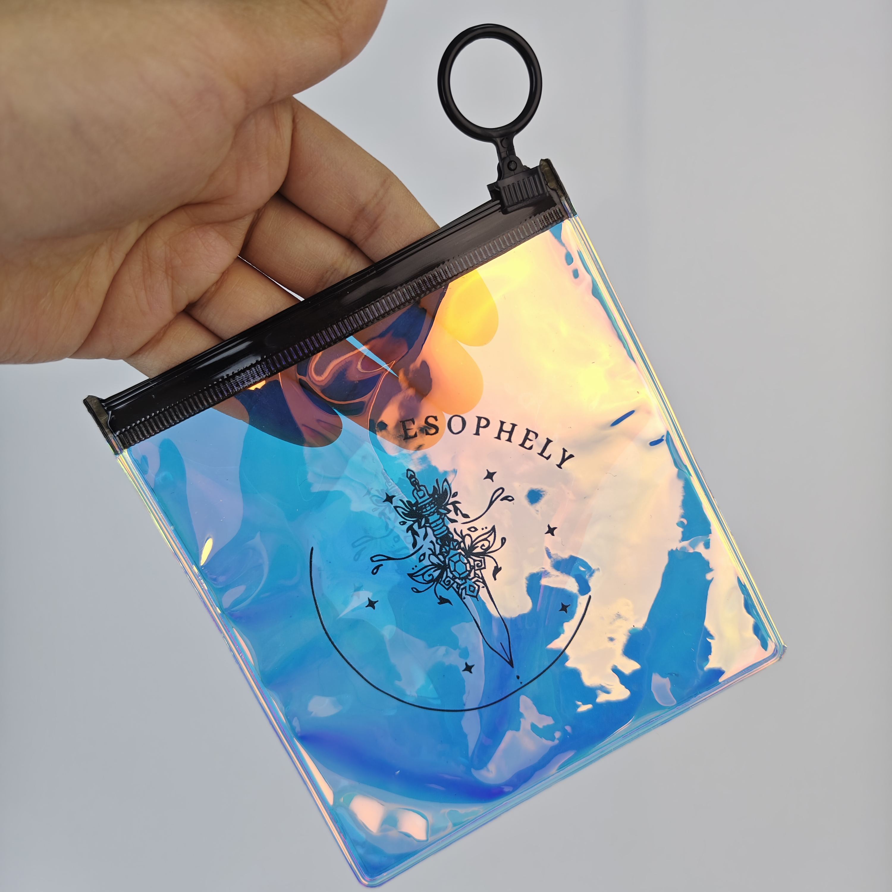 printed iridescent PVC zipper pouches with black ring pulls - view 6
