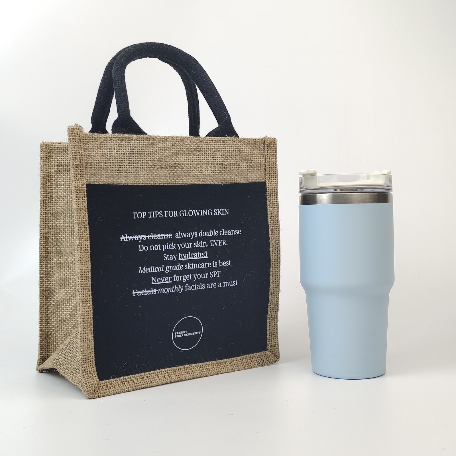 natural jute bag with black canvas pocket and fabric handles - view 3