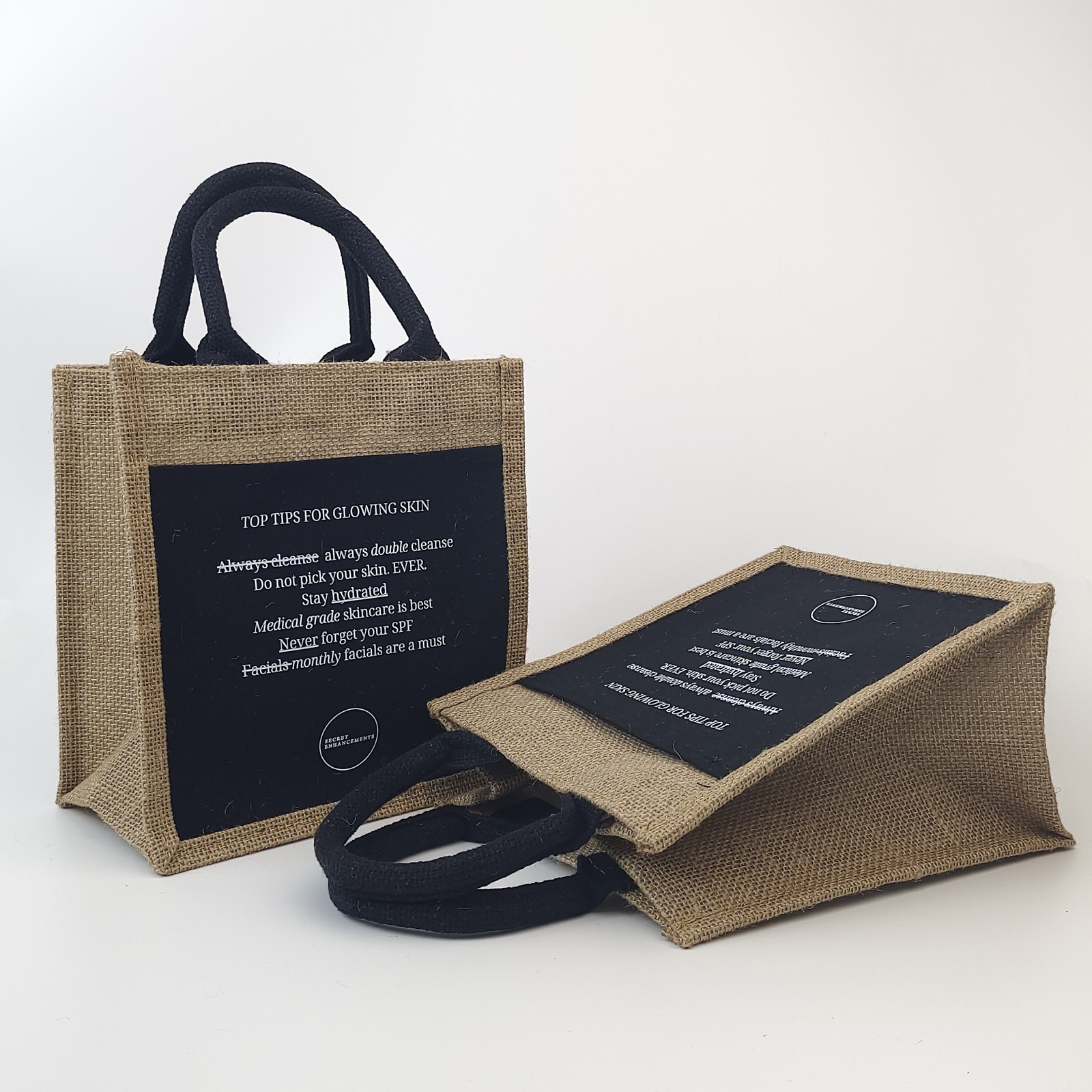 natural jute bag with black canvas pocket and fabric handles - view 4