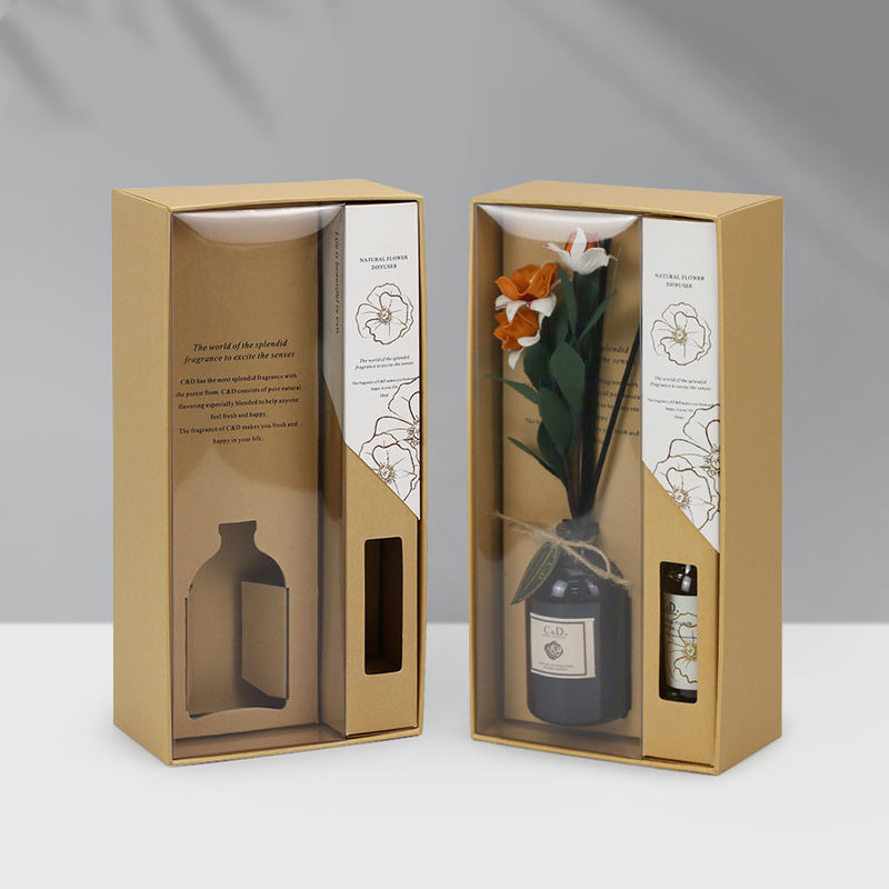 kraft rigid perfume box with clear window and fitted insert - view 2