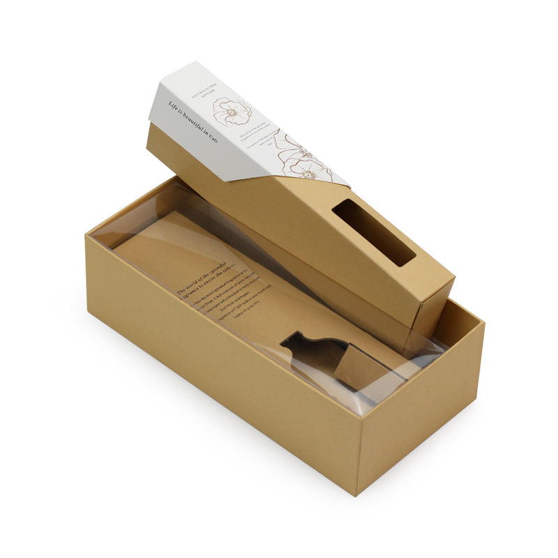 kraft rigid perfume box with clear window and fitted insert - view 3