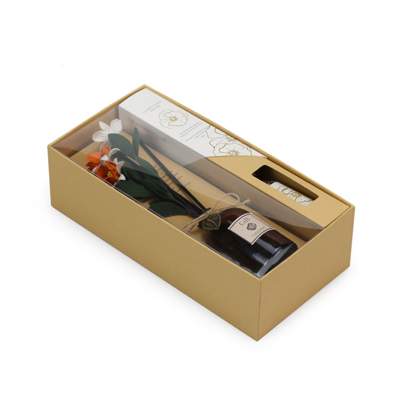 kraft rigid perfume box with clear window and fitted insert - view 4