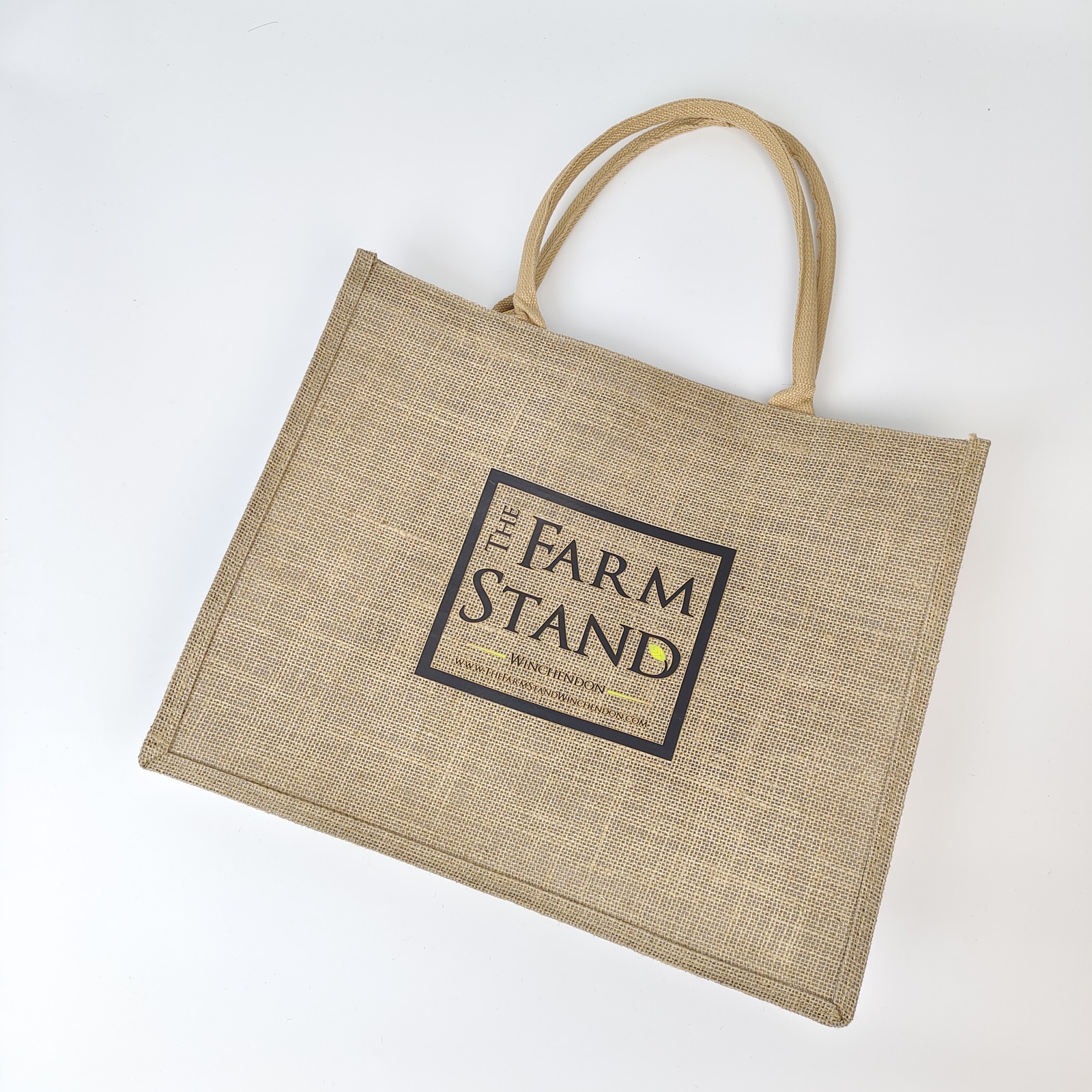 large capacity printed jute tote bag with long fabric handles - view 2
