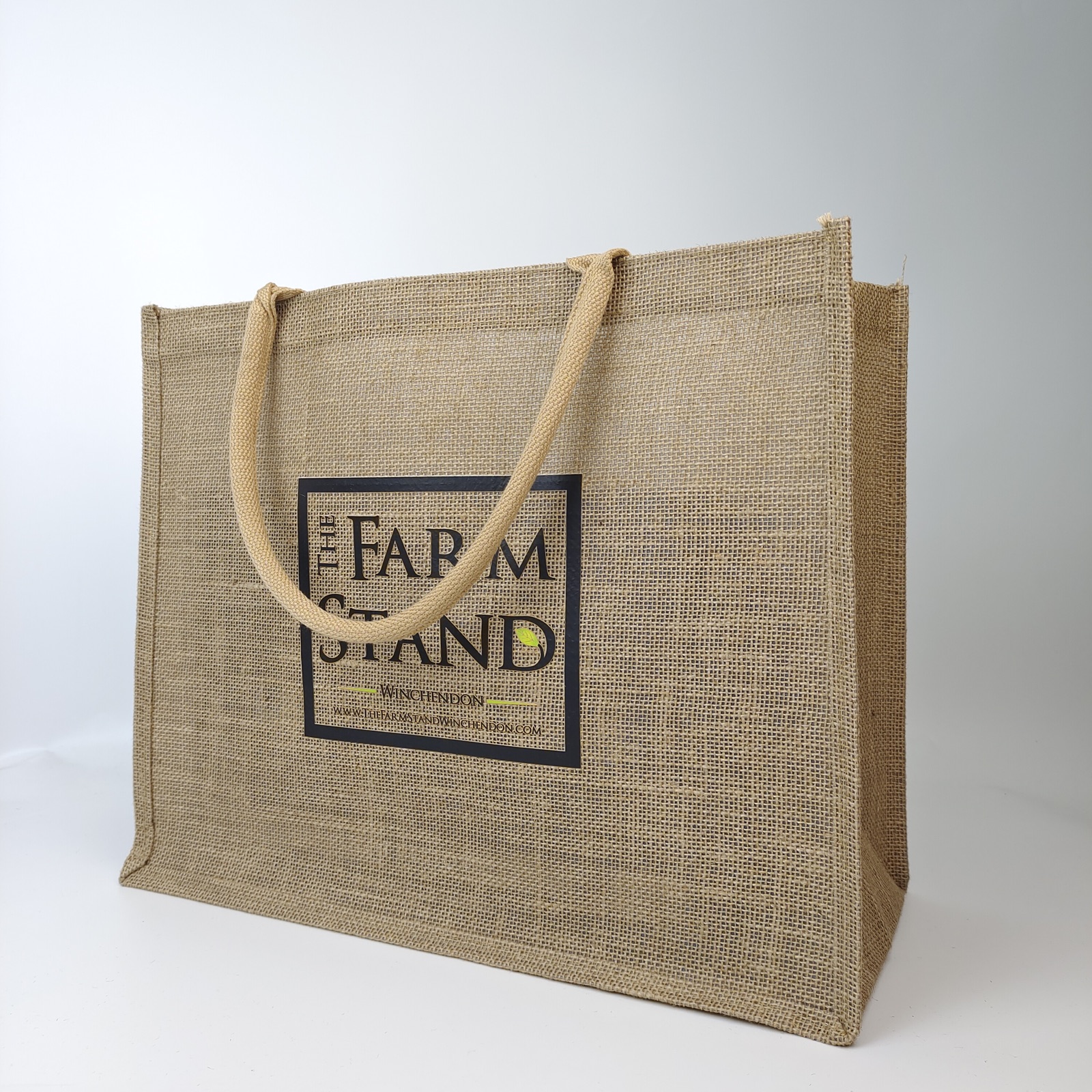 large capacity printed jute tote bag with long fabric handles - view 3