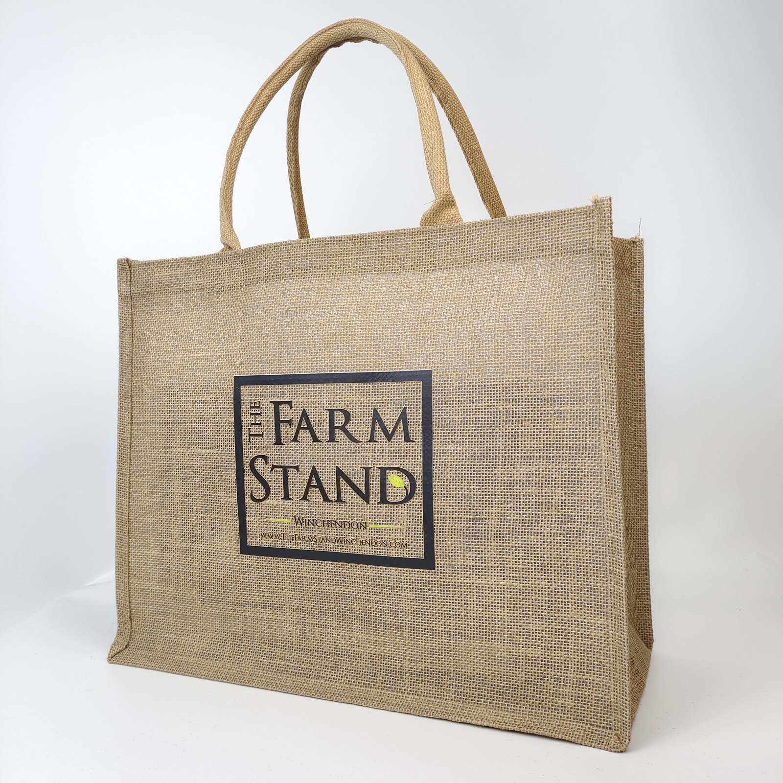 large capacity printed jute tote bag with long fabric handles - view 4