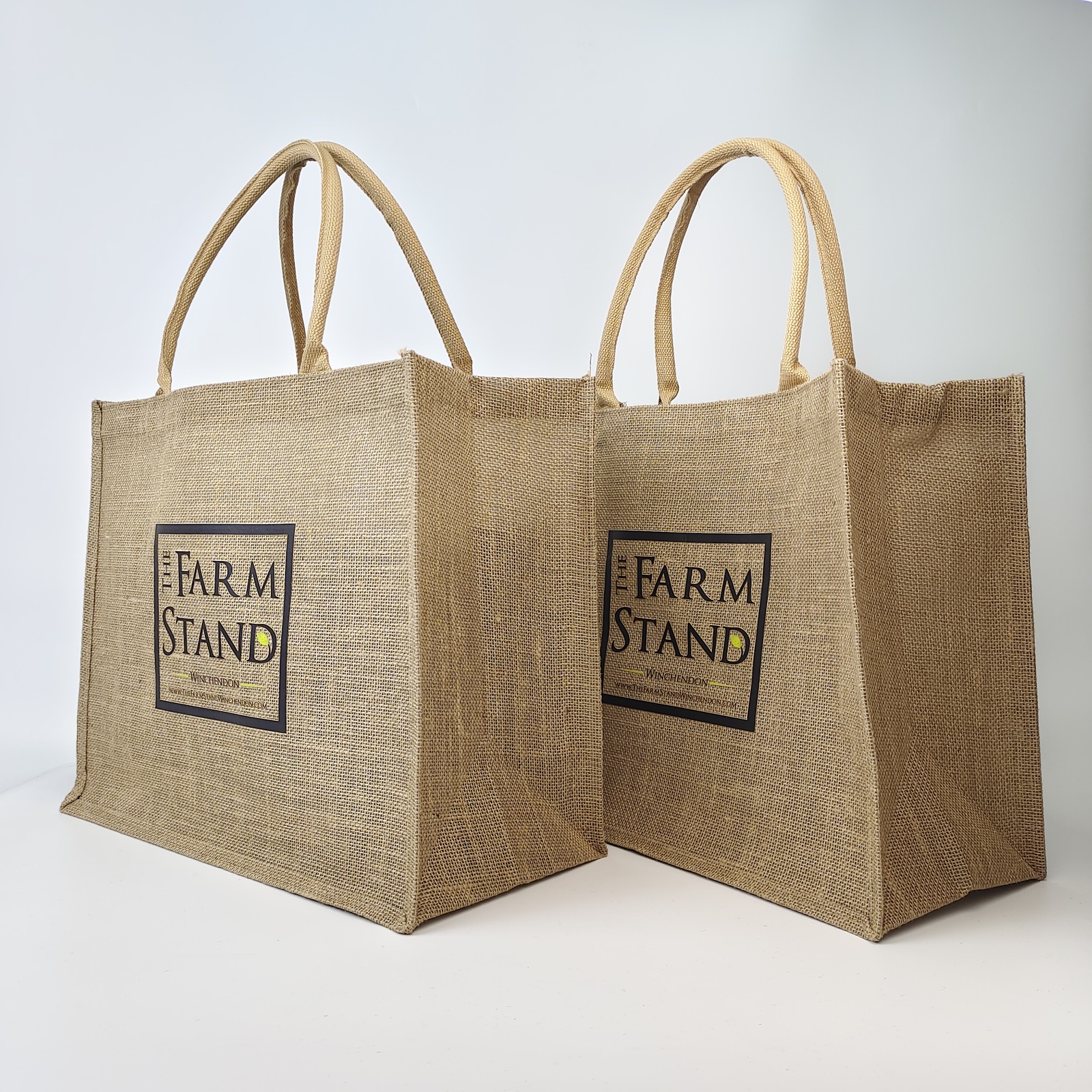 large capacity printed jute tote bag with long fabric handles - view 5