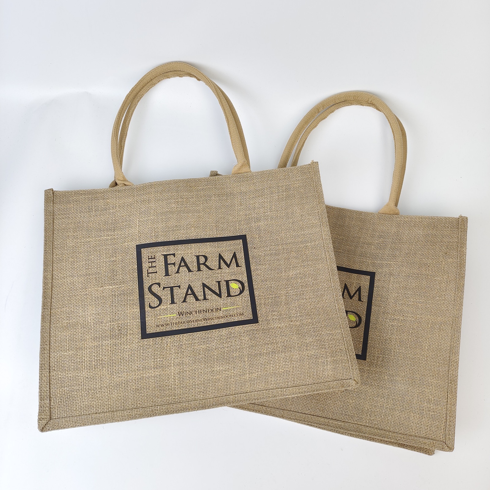 large capacity printed jute tote bag with long fabric handles - view 6