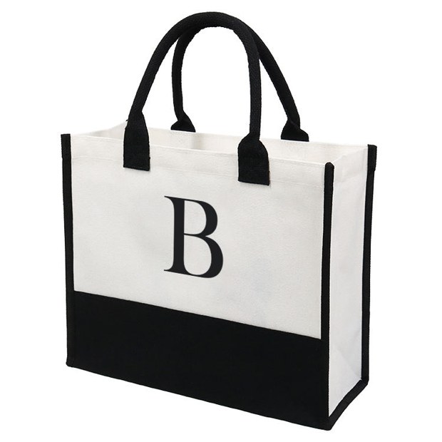 Letter B Canvas Panel Jute Tote