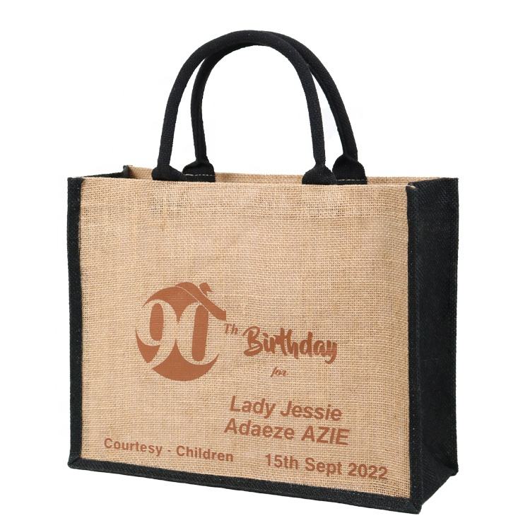 black panel logo jute tote product example - view 6