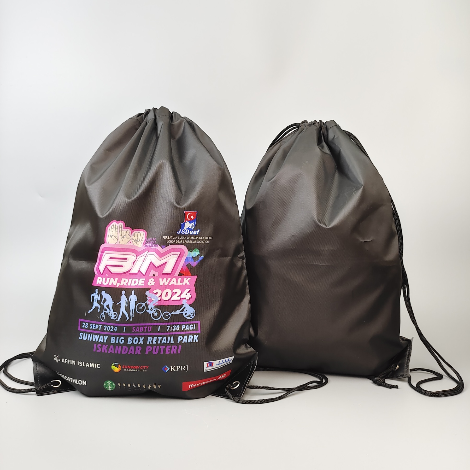 custom printed marathon polyester drawstring bag for race participants - view 2