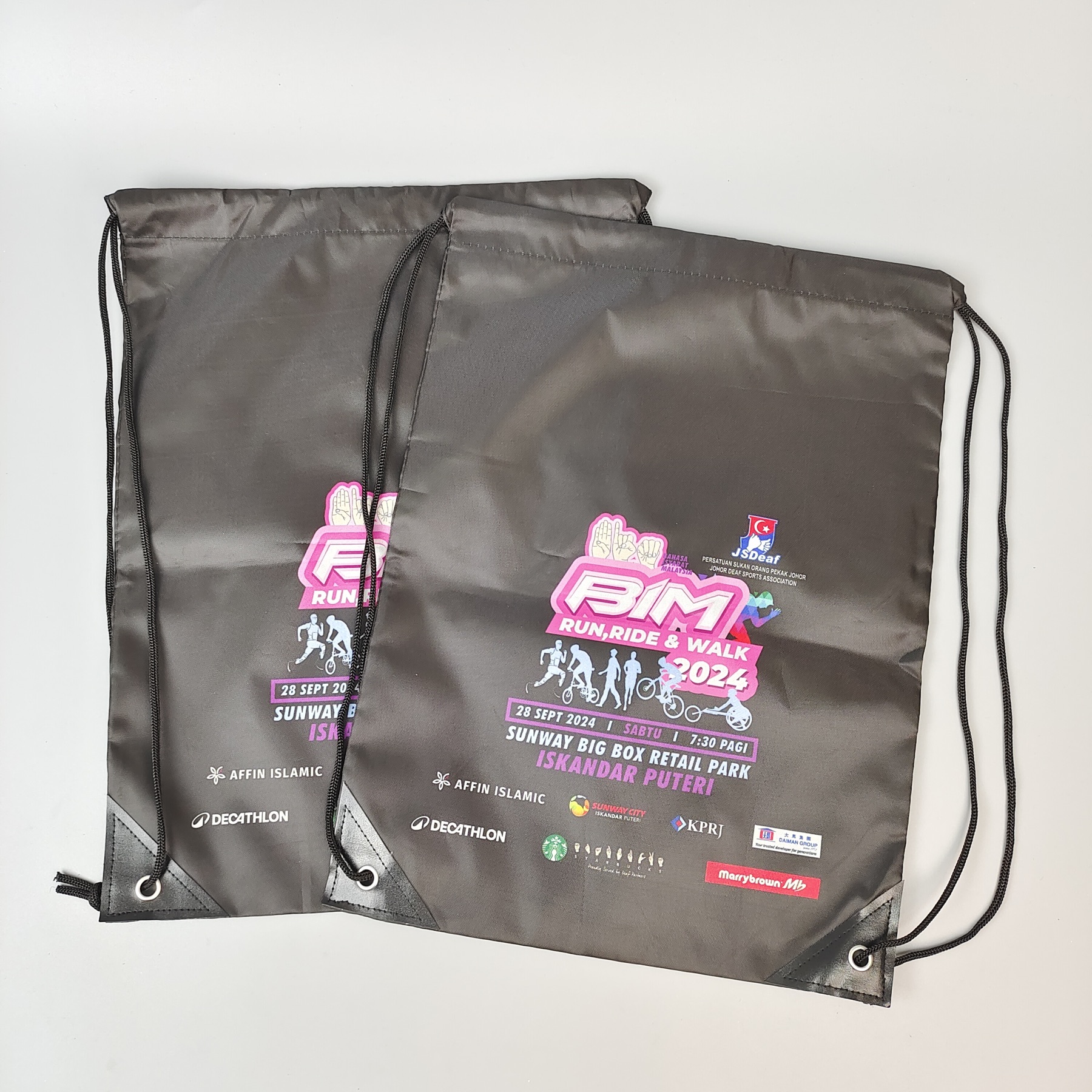 custom printed marathon polyester drawstring bag for race participants - view 4