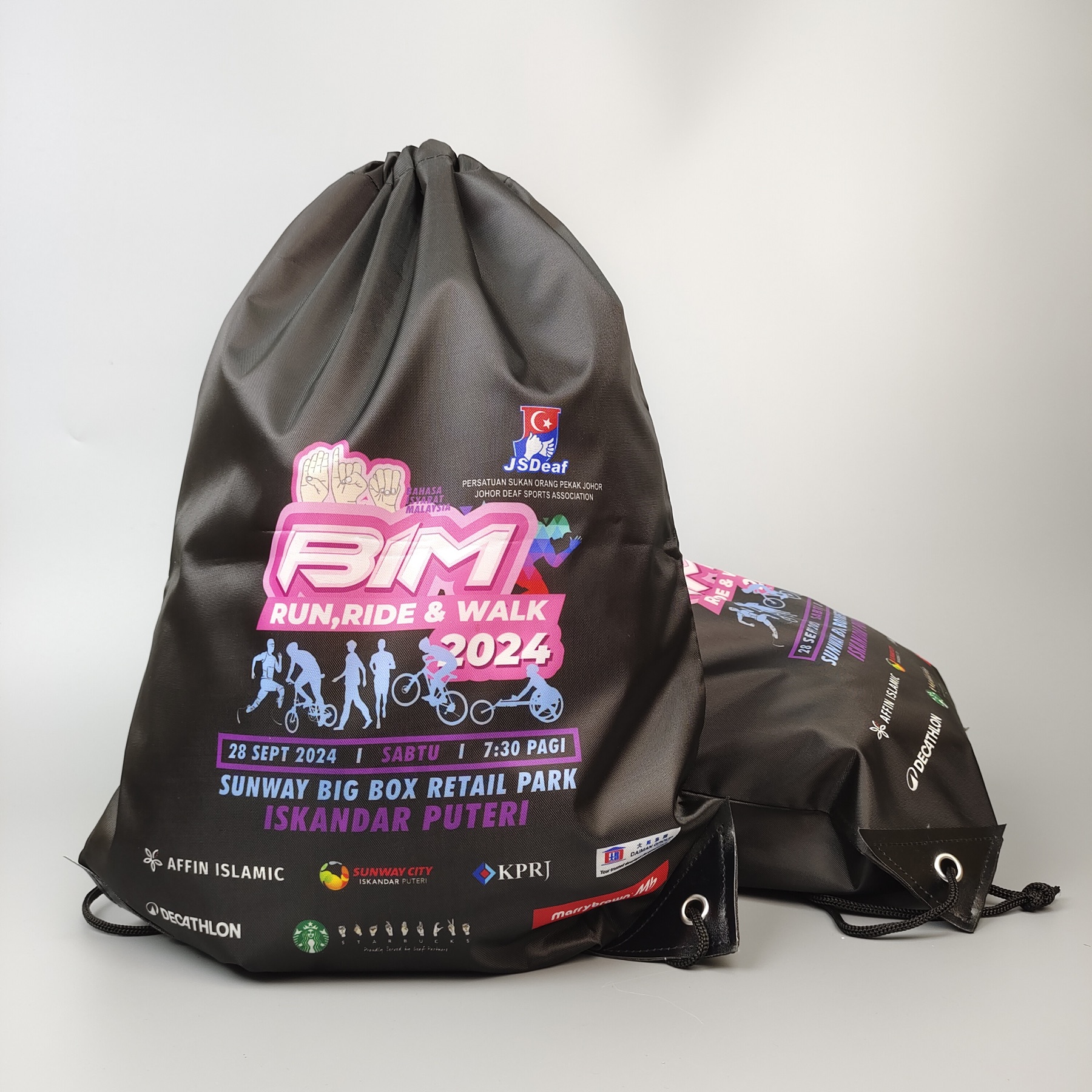 custom printed marathon polyester drawstring bag for race participants - view 5