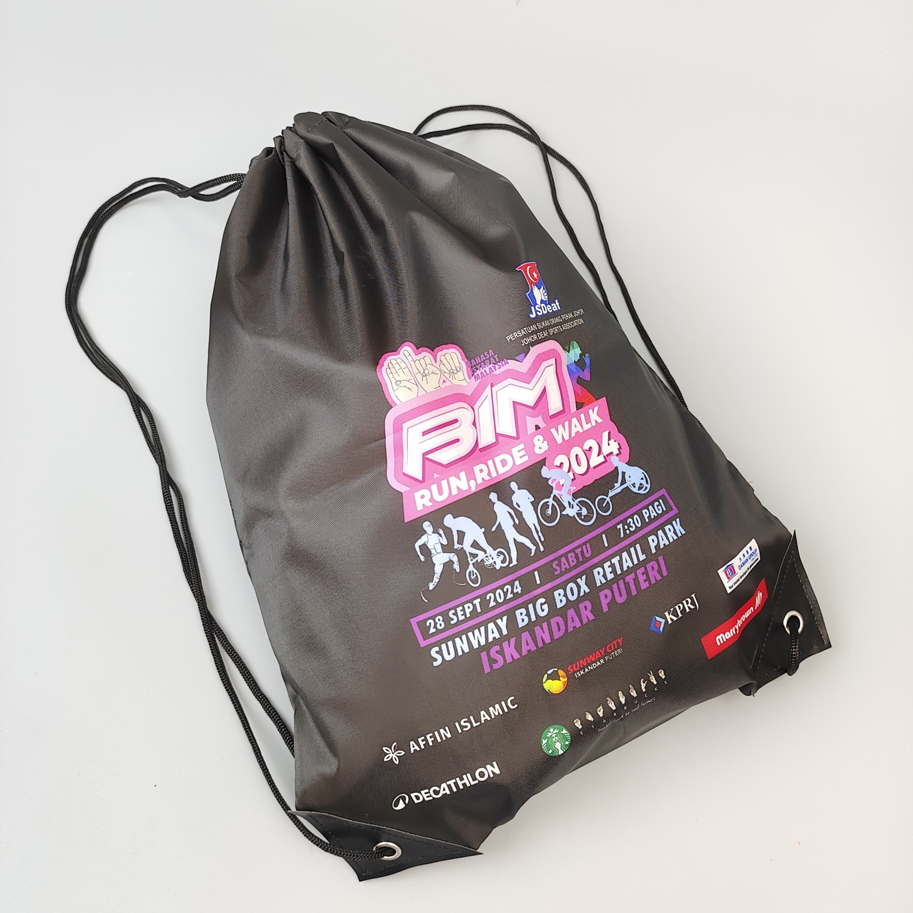 custom printed marathon polyester drawstring bag for race participants - view 6