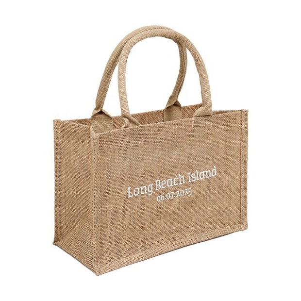 Medium Natural Jute Tote with White Print