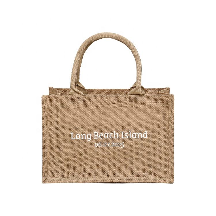 medium natural jute tote with white print product example - view 4