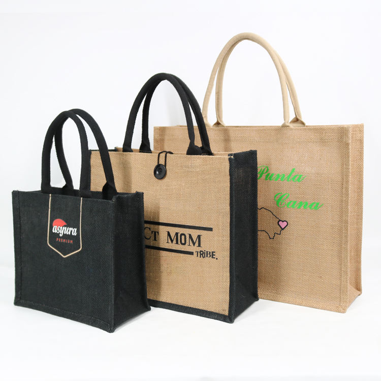 Typography Jute Tote with Black Trim
