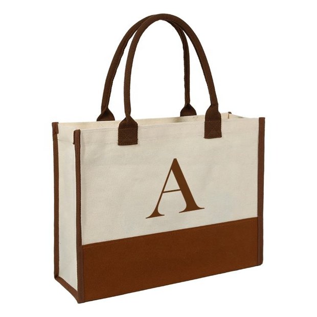 Monogram Panel Jute Tote Bag