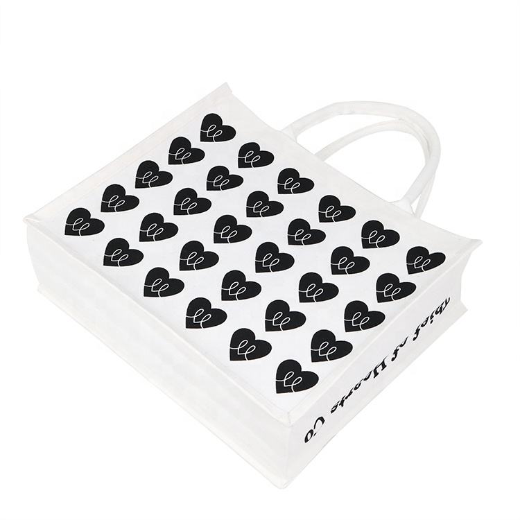 black trim printed jute shopping tote product example - view 5