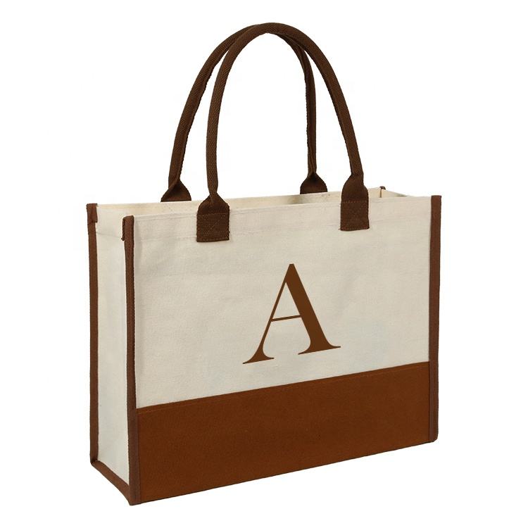 black trim printed jute shopping tote product example - view 6