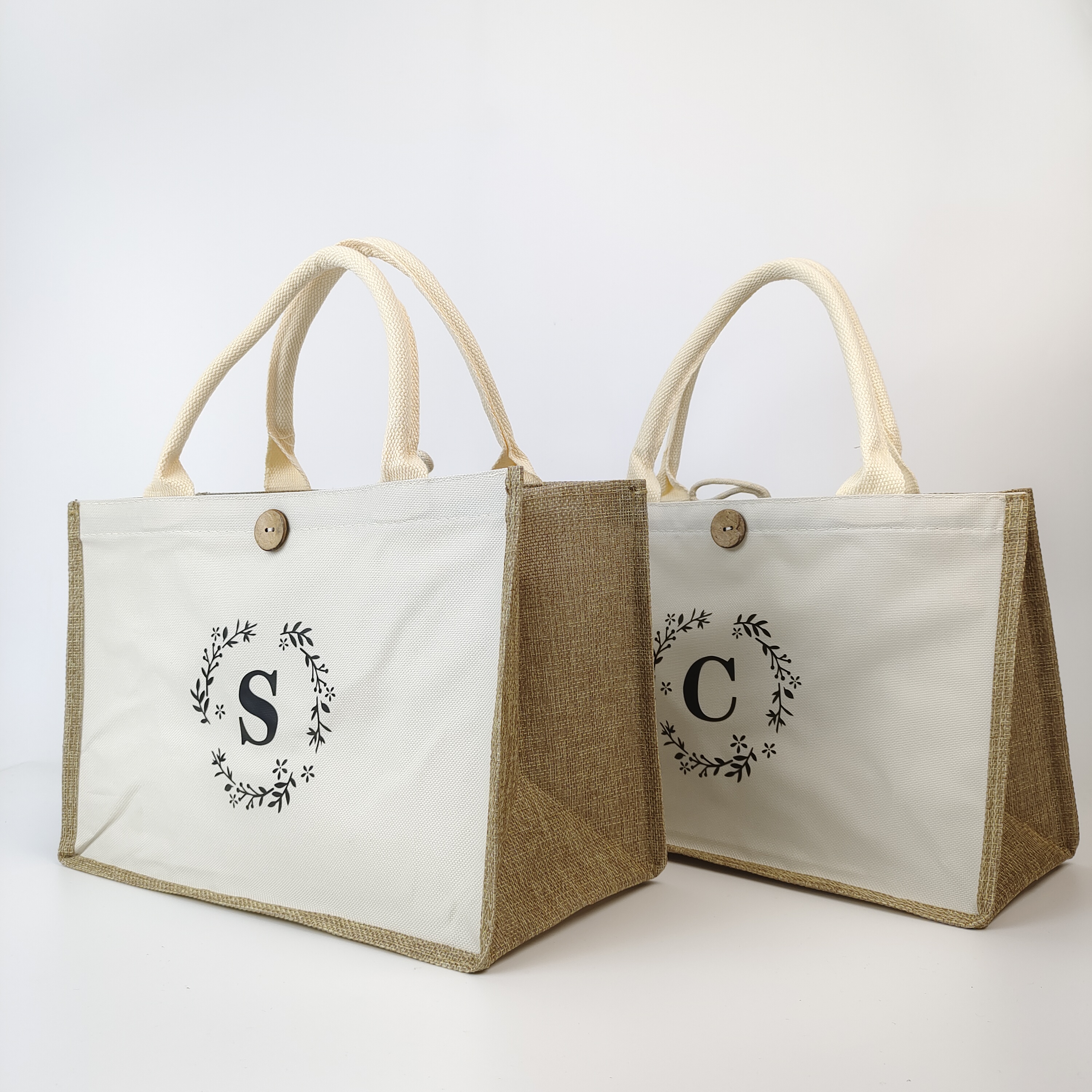Natural Jute and Canvas Tote Bag