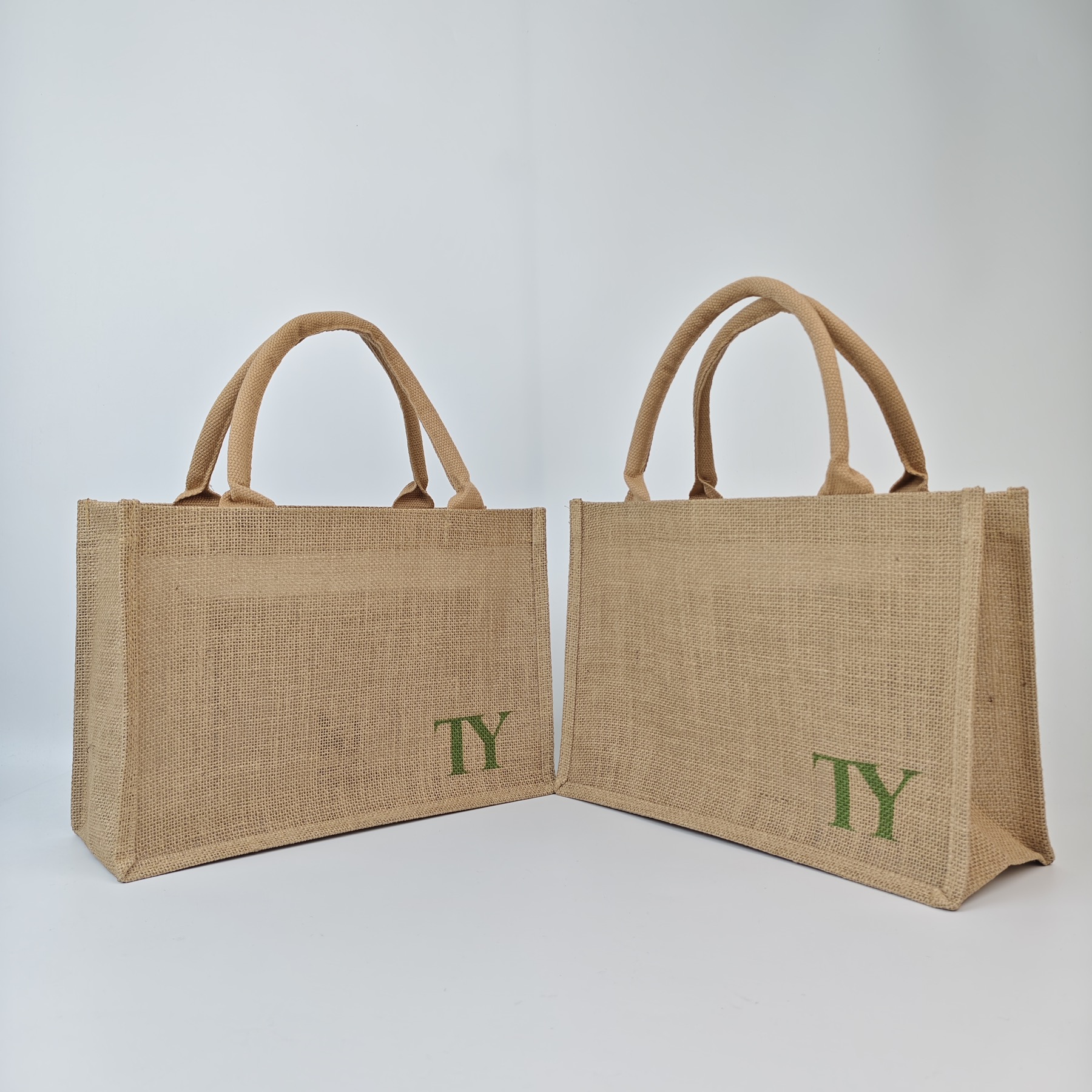 natural jute shopping tote bag with woven handles and wide gusset - view 2