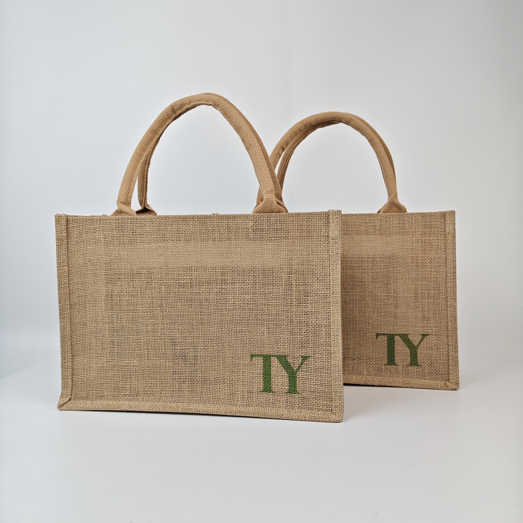natural jute shopping tote bag with woven handles and wide gusset - view 3