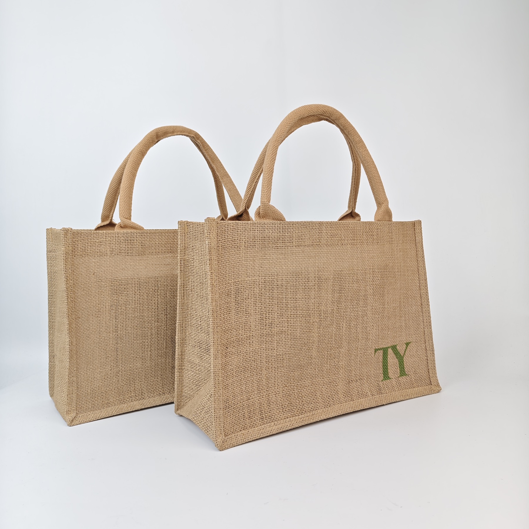 natural jute shopping tote bag with woven handles and wide gusset - view 4