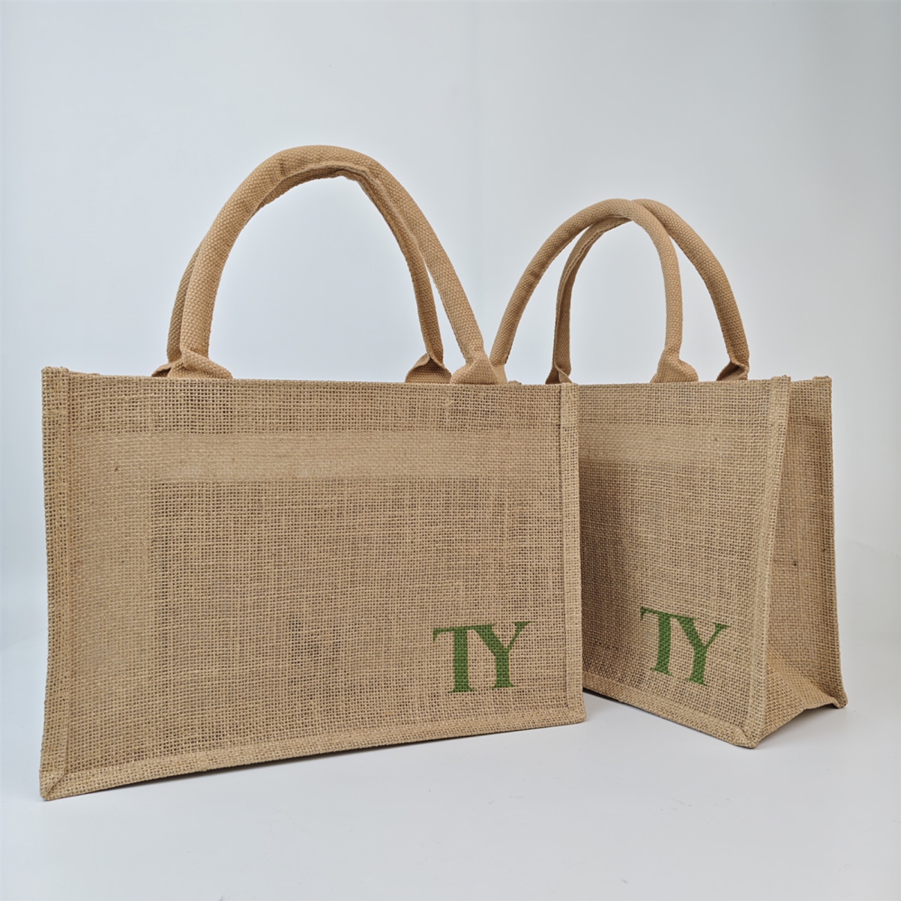 natural jute shopping tote bag with woven handles and wide gusset - view 5