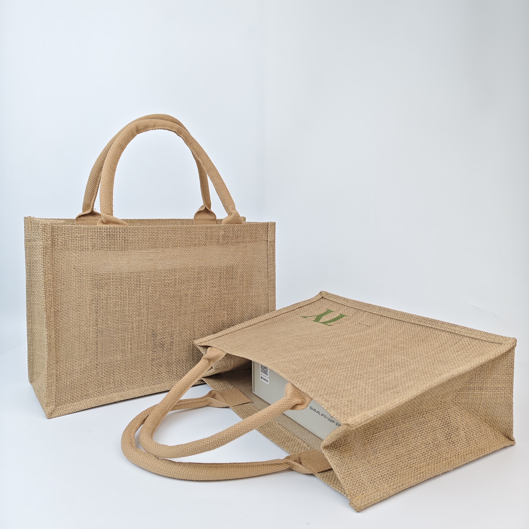 natural jute shopping tote bag with woven handles and wide gusset - view 6