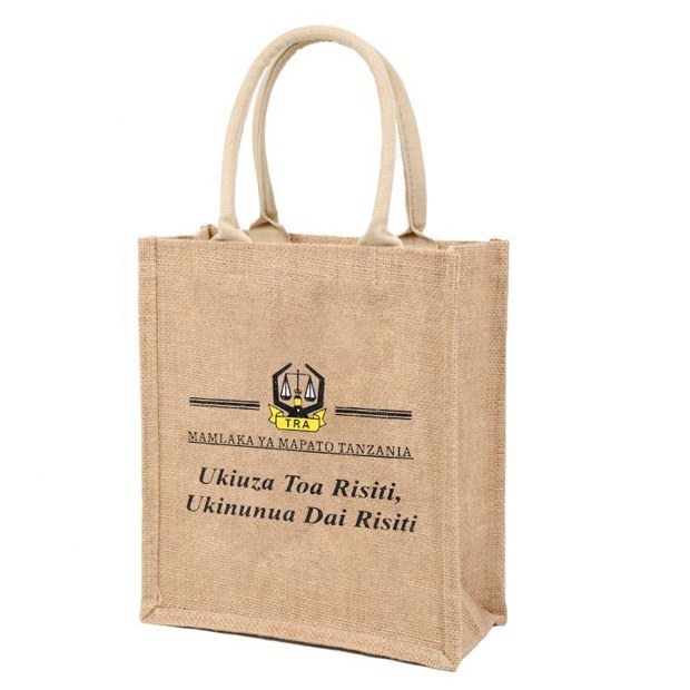 Natural Printed Jute Tote with Long Handles