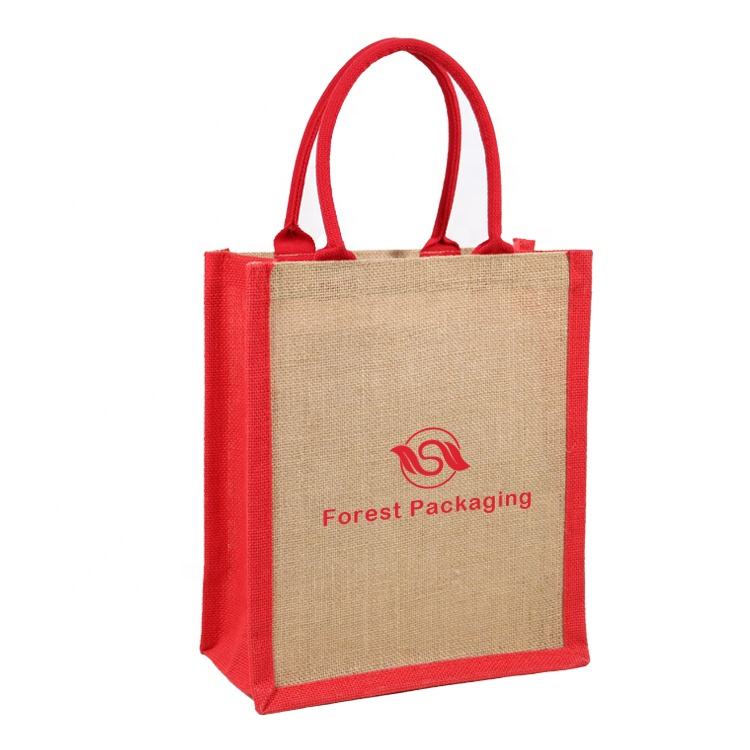 navy panel jute tote with button closure product example - view 5