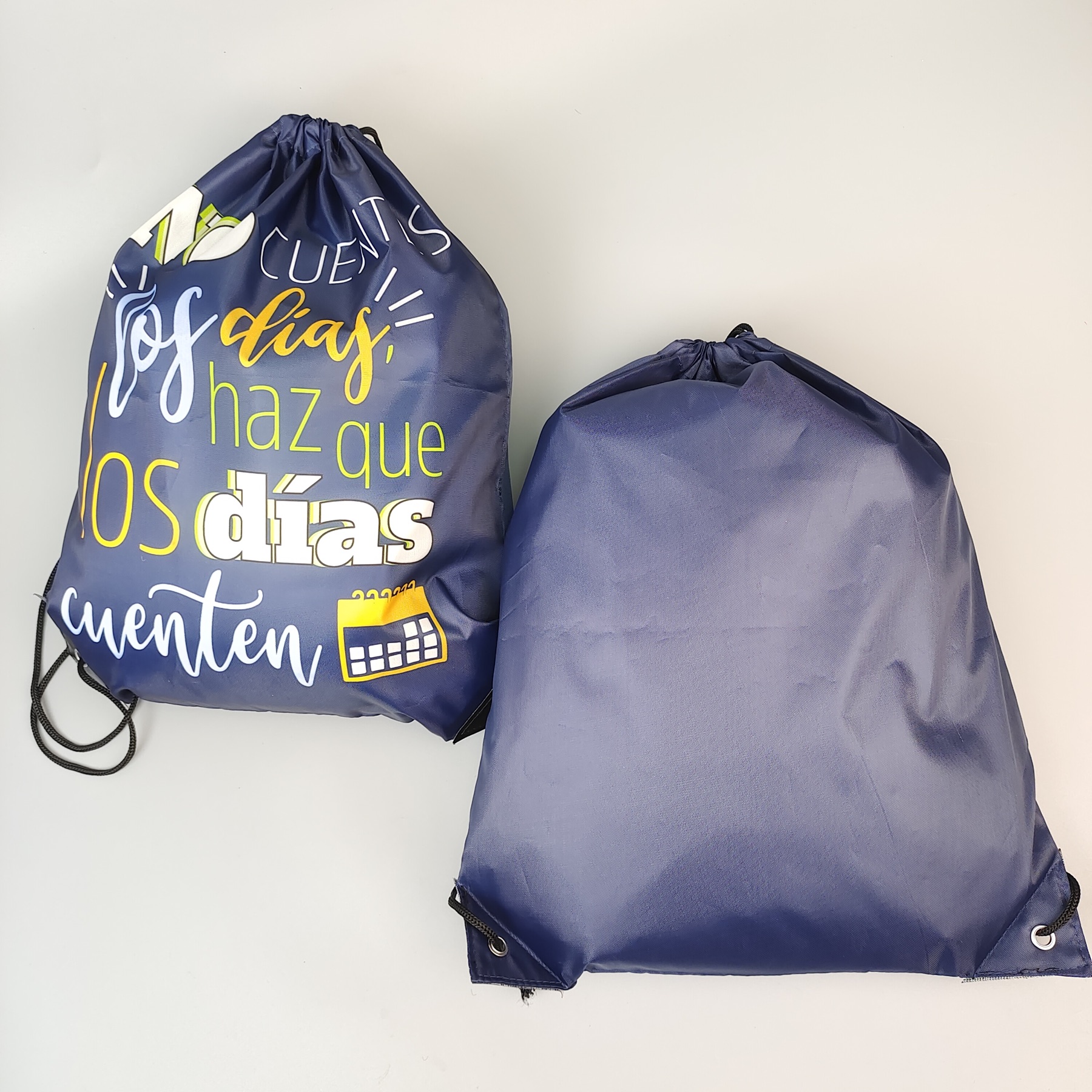 navy polyester drawstring backpack with colorful sublimation artwork - view 2