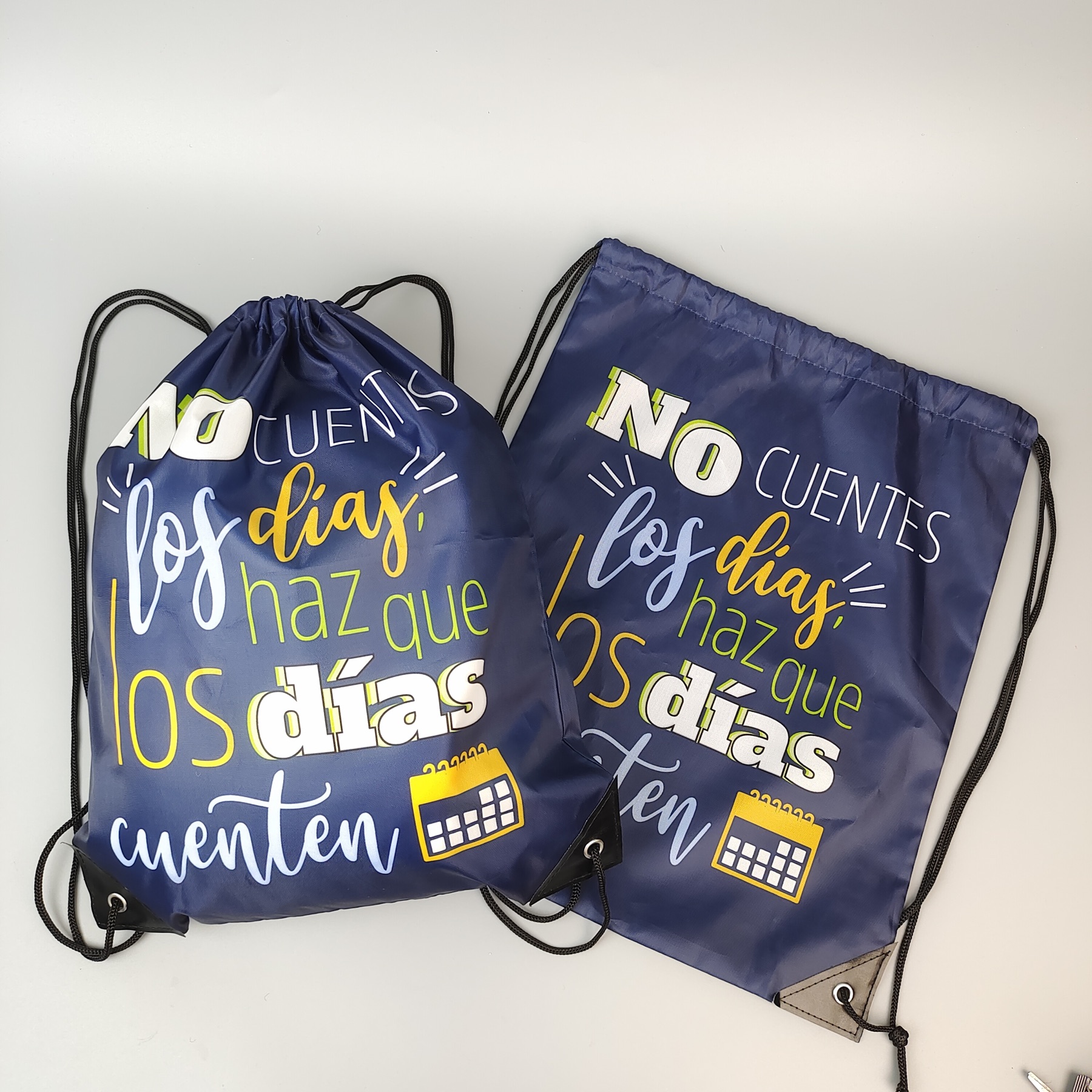 navy polyester drawstring backpack with colorful sublimation artwork - view 3