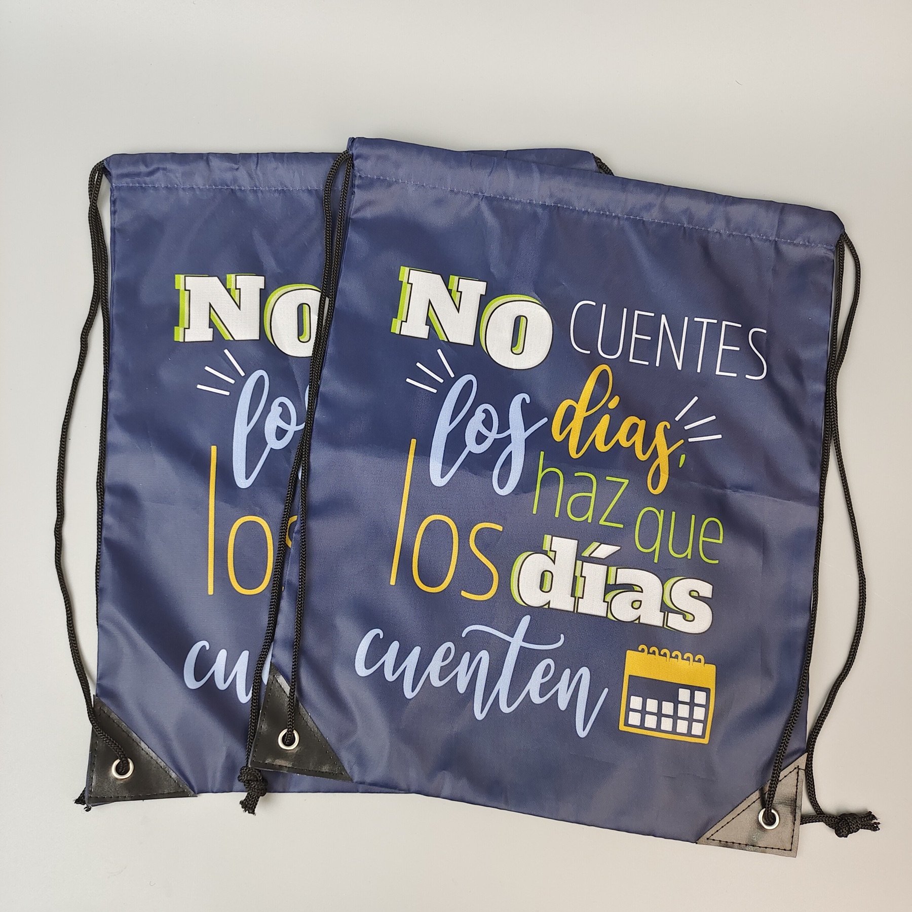 navy polyester drawstring backpack with colorful sublimation artwork - view 4
