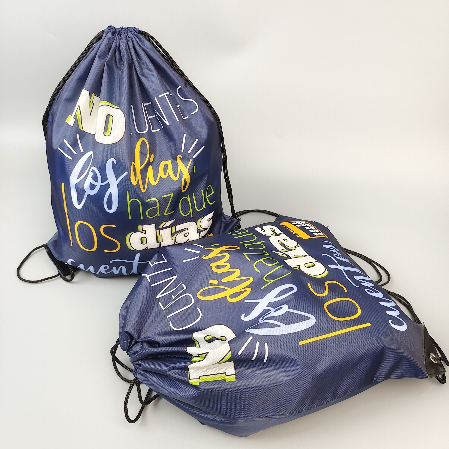navy polyester drawstring backpack with colorful sublimation artwork - view 6