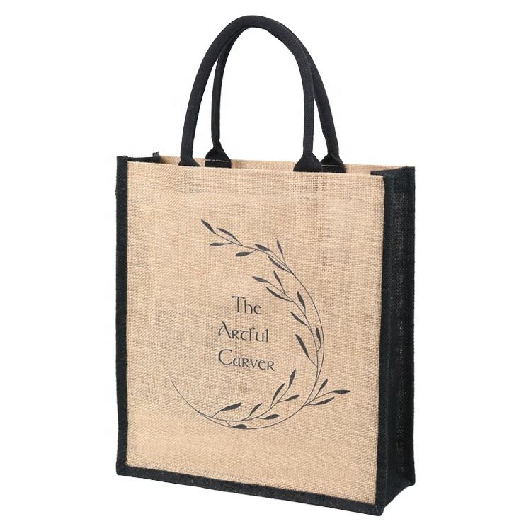 olive wreath jute tote with black trim product example - view 4