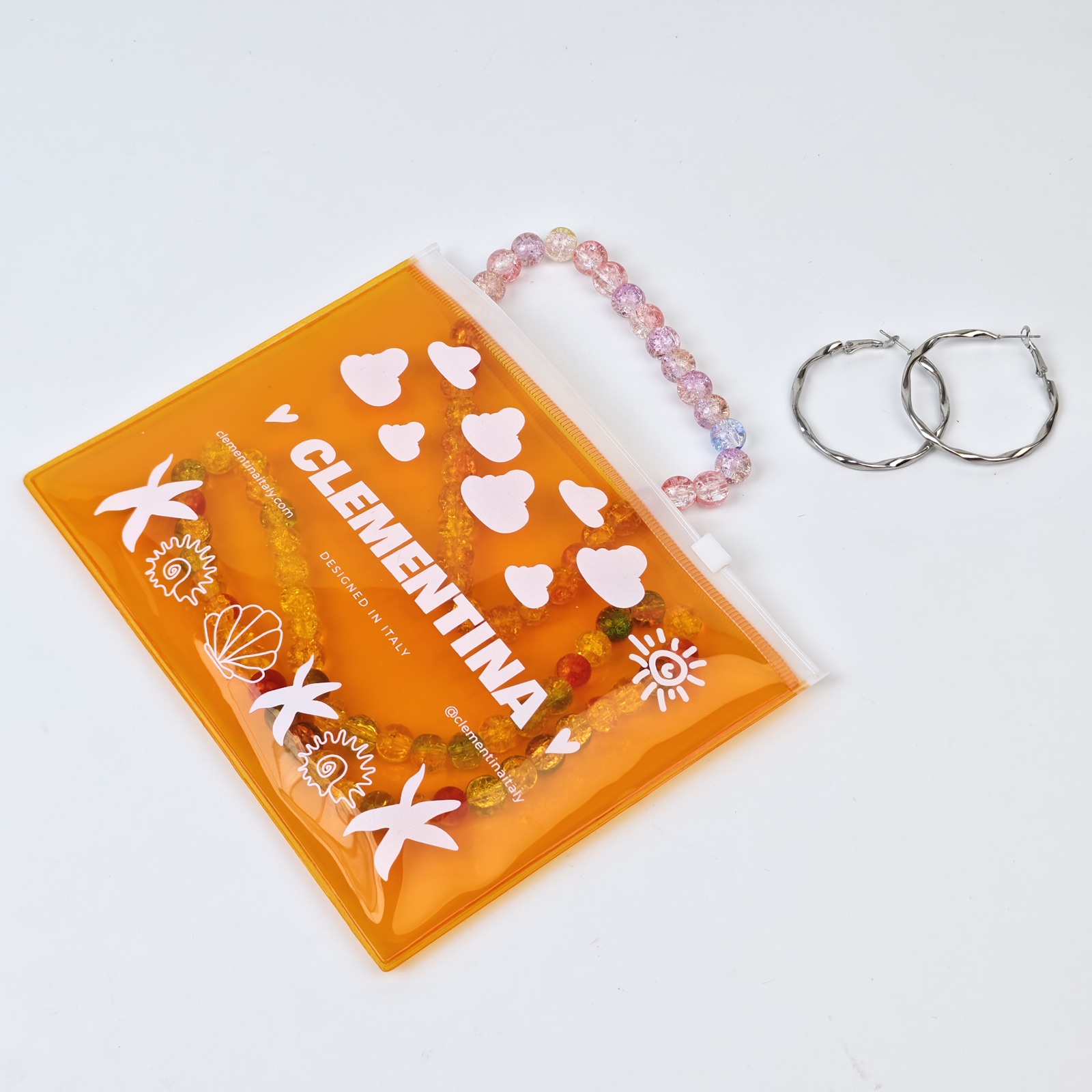 orange transparent PVC zipper bag with white printed artwork - view 3