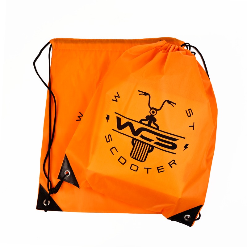 orange custom logo polyester drawstring backpack with black cords - view 2