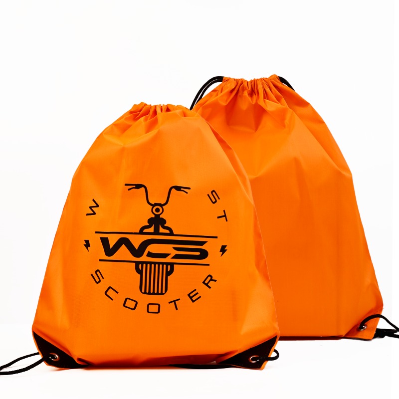orange custom logo polyester drawstring backpack with black cords - view 3